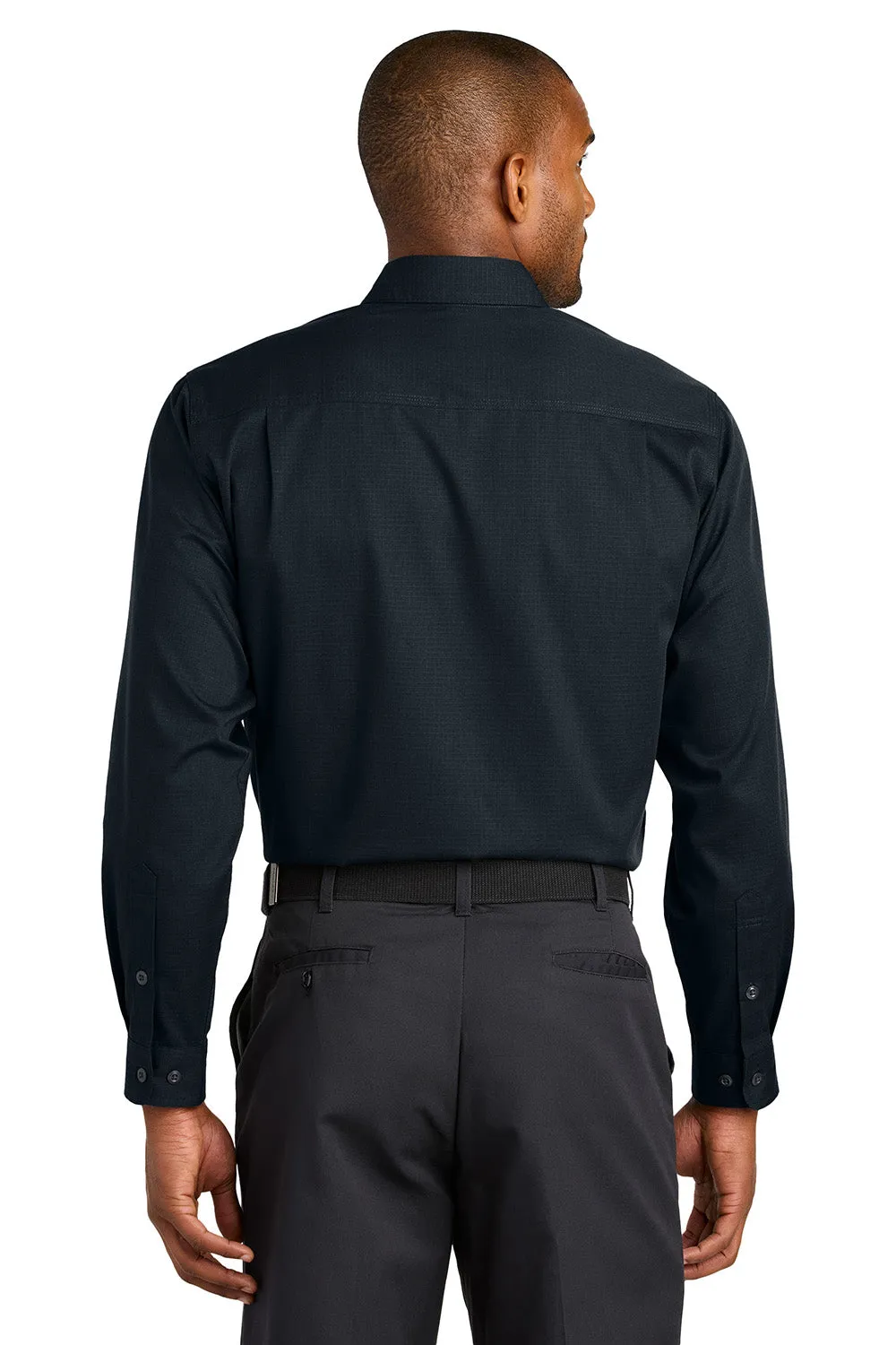 CornerStone Mens Select Ripstop Stain Resistant Long Sleeve Button Down Shirt w/ Pockets - Navy Blue