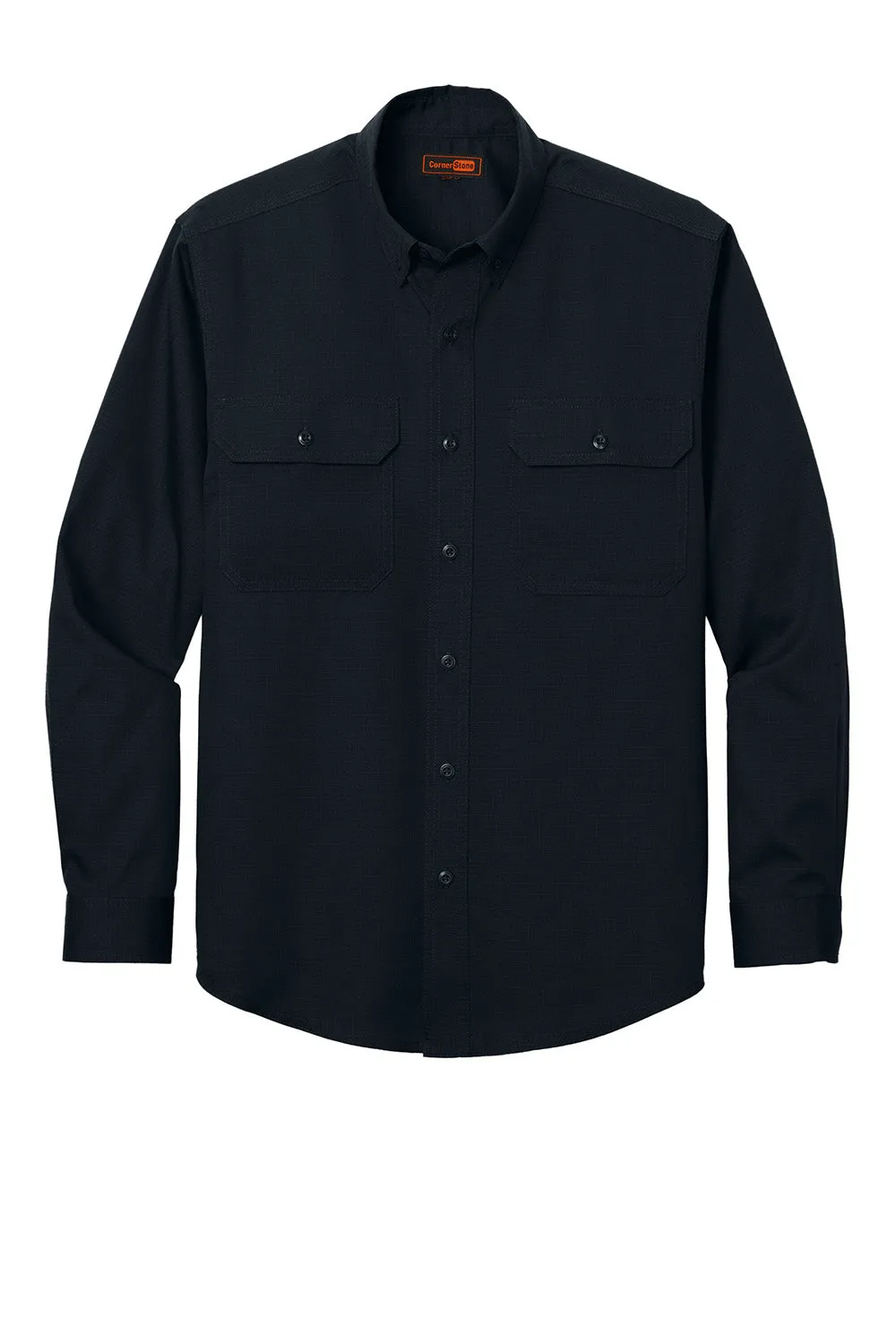 CornerStone Mens Select Ripstop Stain Resistant Long Sleeve Button Down Shirt w/ Pockets - Navy Blue