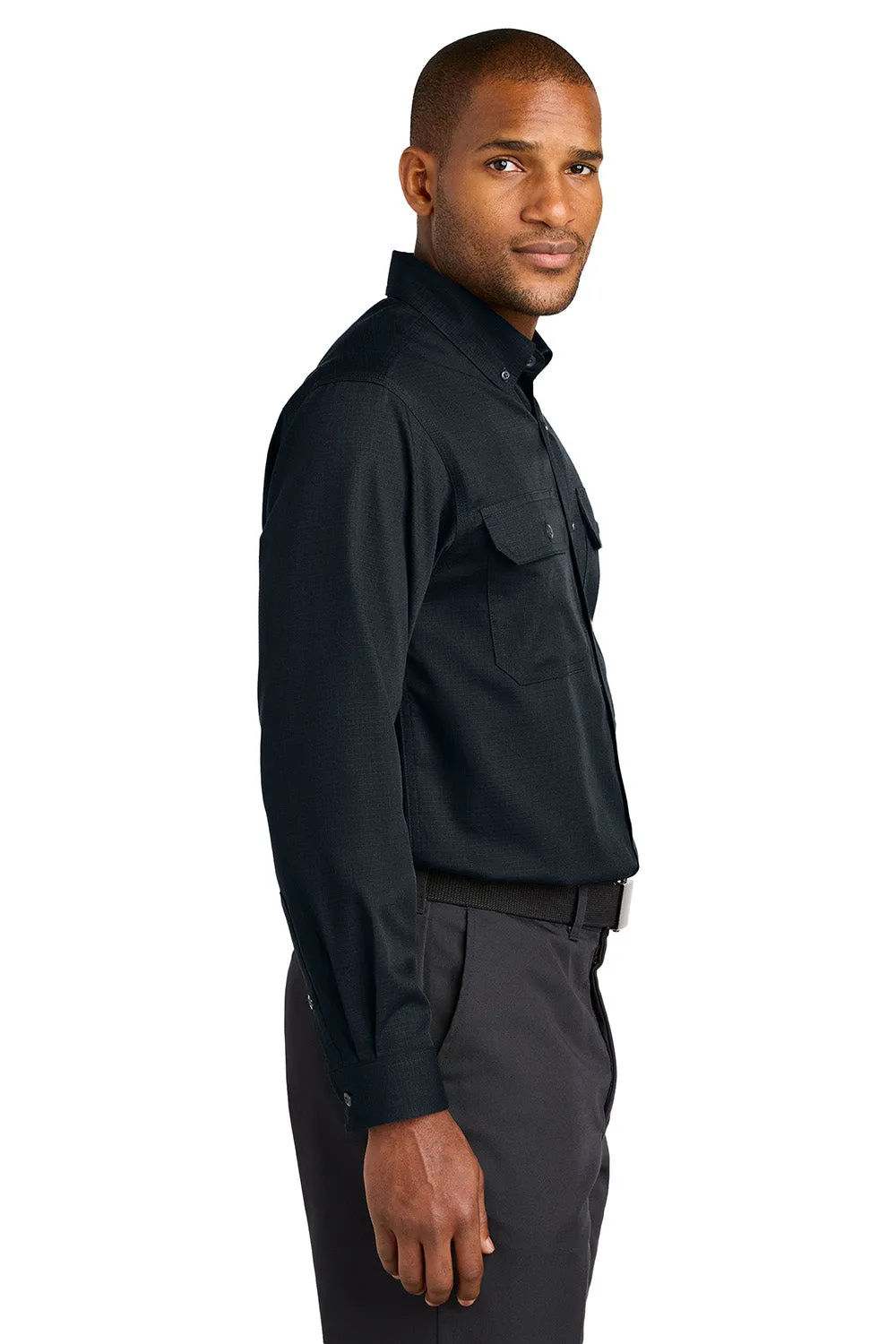 CornerStone Mens Select Ripstop Stain Resistant Long Sleeve Button Down Shirt w/ Pockets - Navy Blue
