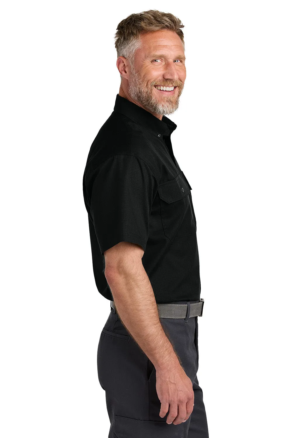 CornerStone Mens Select Ripstop Stain Resistant Short Sleeve Button Down Shirt w/ Pockets - Black