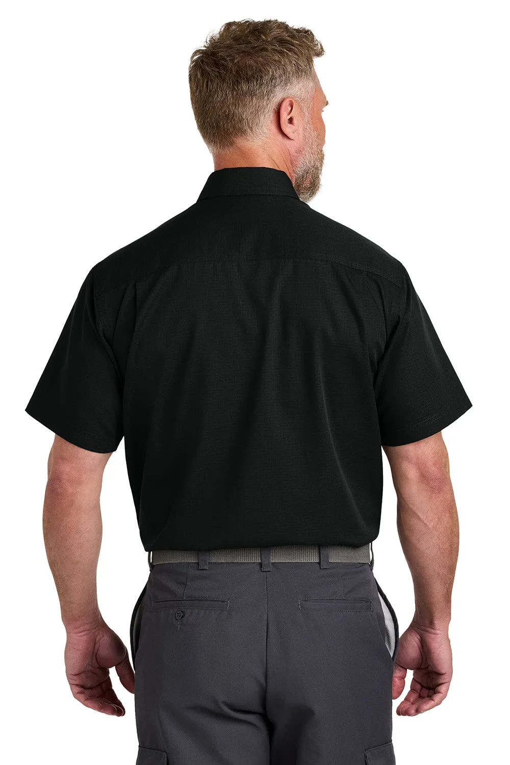 CornerStone Mens Select Ripstop Stain Resistant Short Sleeve Button Down Shirt w/ Pockets - Black