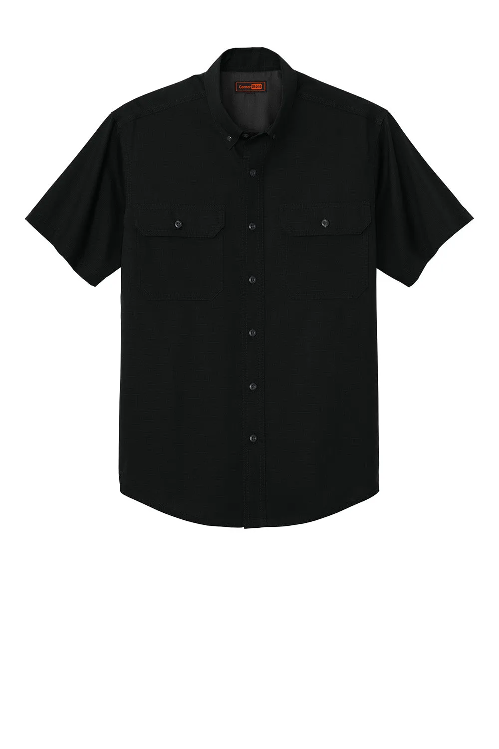 CornerStone Mens Select Ripstop Stain Resistant Short Sleeve Button Down Shirt w/ Pockets - Black