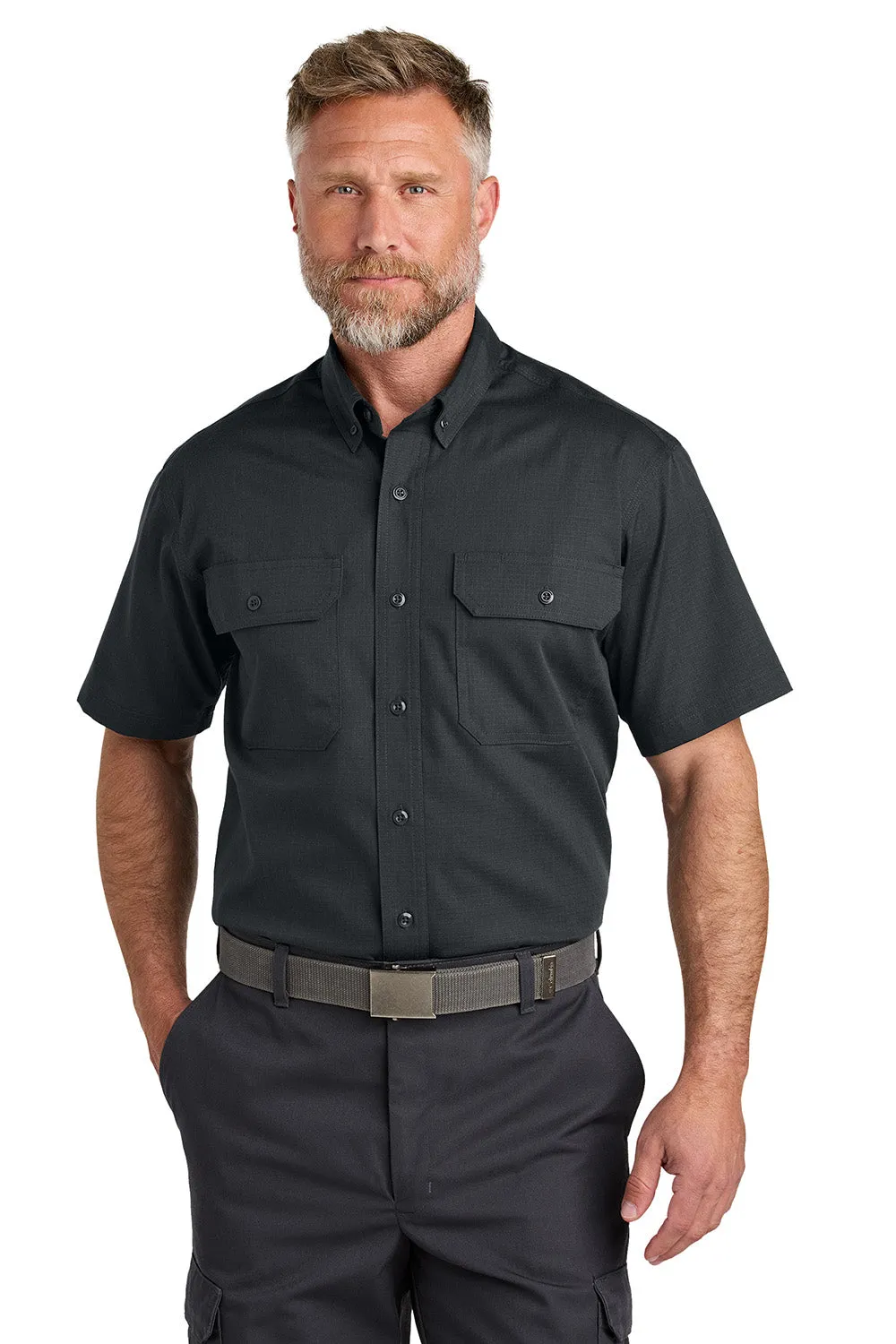 CornerStone Mens Select Ripstop Stain Resistant Short Sleeve Button Down Shirt w/ Pockets - Echo Steel Grey