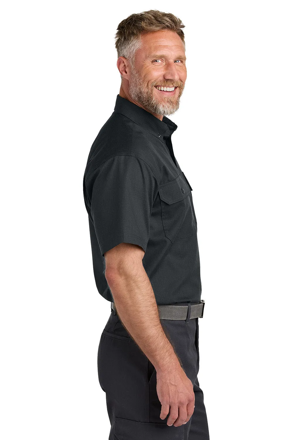 CornerStone Mens Select Ripstop Stain Resistant Short Sleeve Button Down Shirt w/ Pockets - Echo Steel Grey