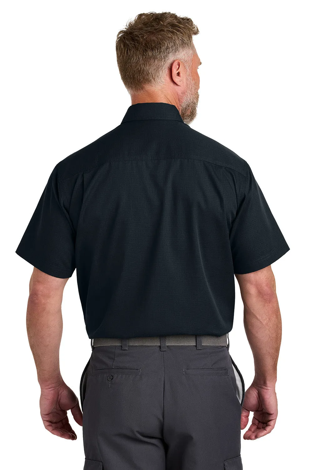 CornerStone Mens Select Ripstop Stain Resistant Short Sleeve Button Down Shirt w/ Pockets - Navy Blue