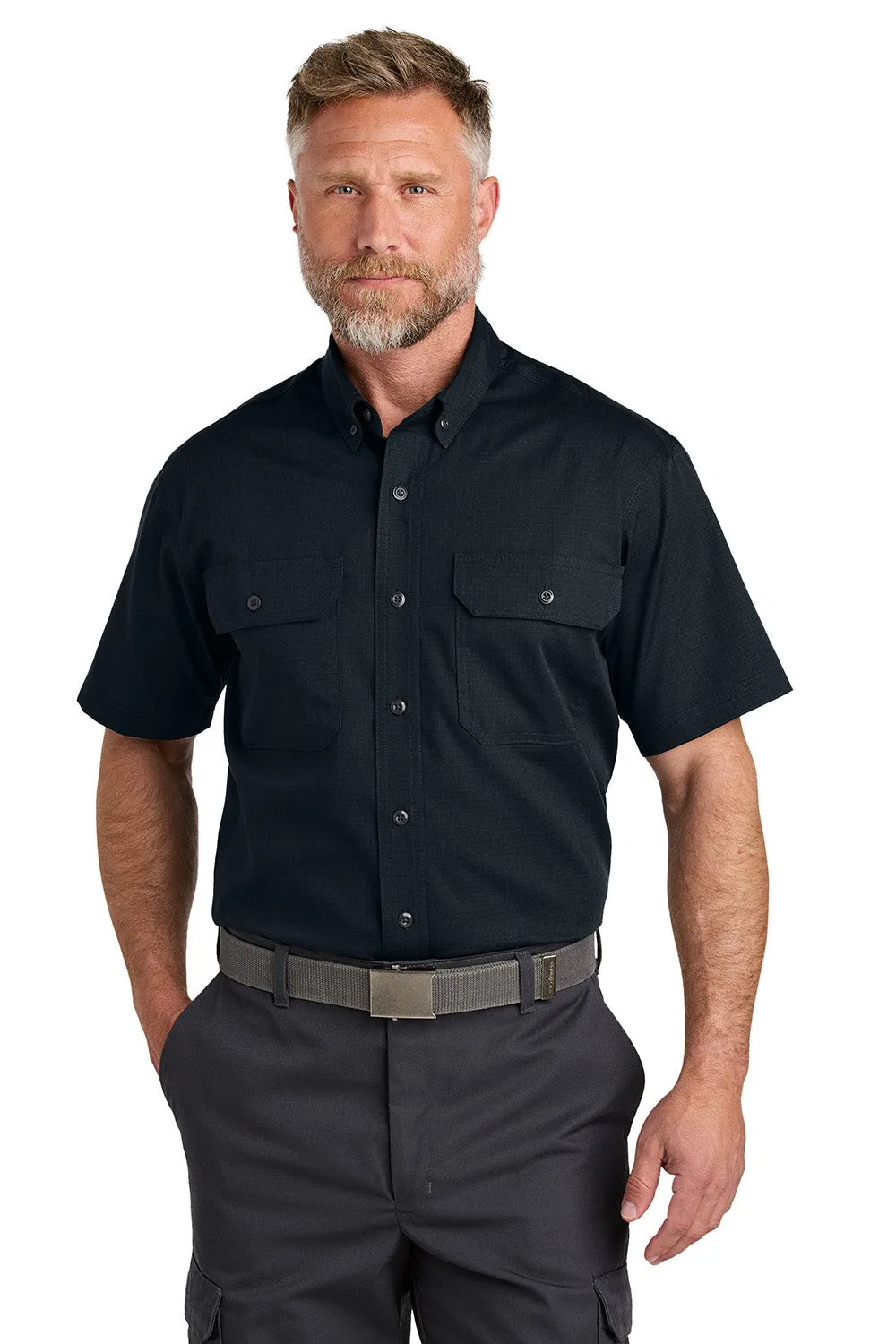 CornerStone Mens Select Ripstop Stain Resistant Short Sleeve Button Down Shirt w/ Pockets - Navy Blue
