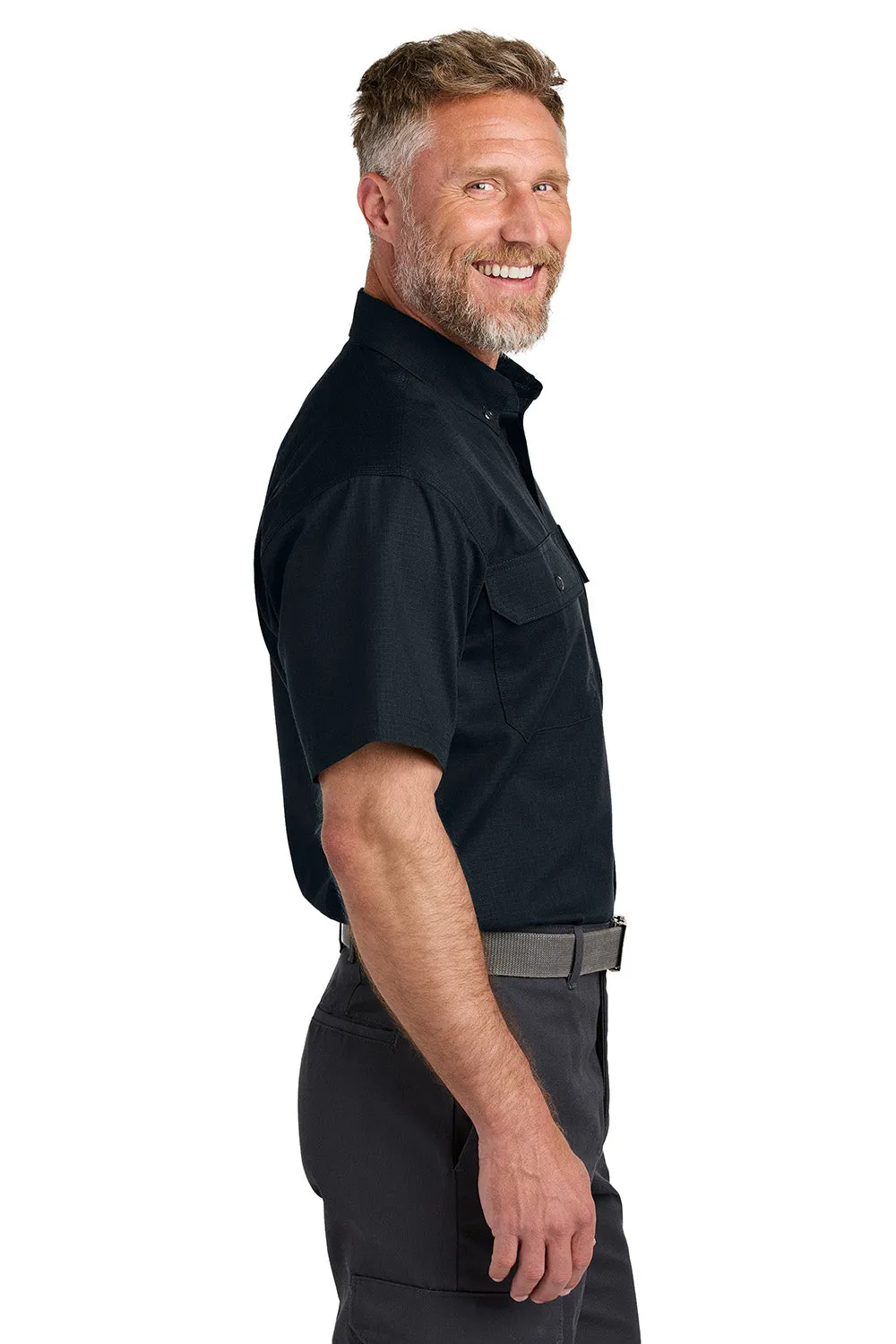 CornerStone Mens Select Ripstop Stain Resistant Short Sleeve Button Down Shirt w/ Pockets - Navy Blue