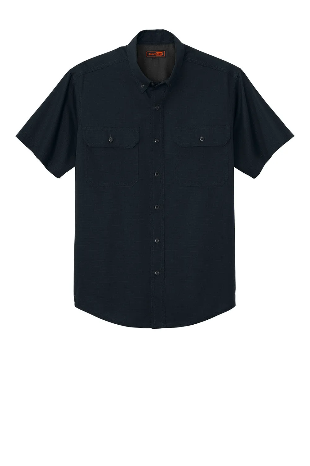 CornerStone Mens Select Ripstop Stain Resistant Short Sleeve Button Down Shirt w/ Pockets - Navy Blue