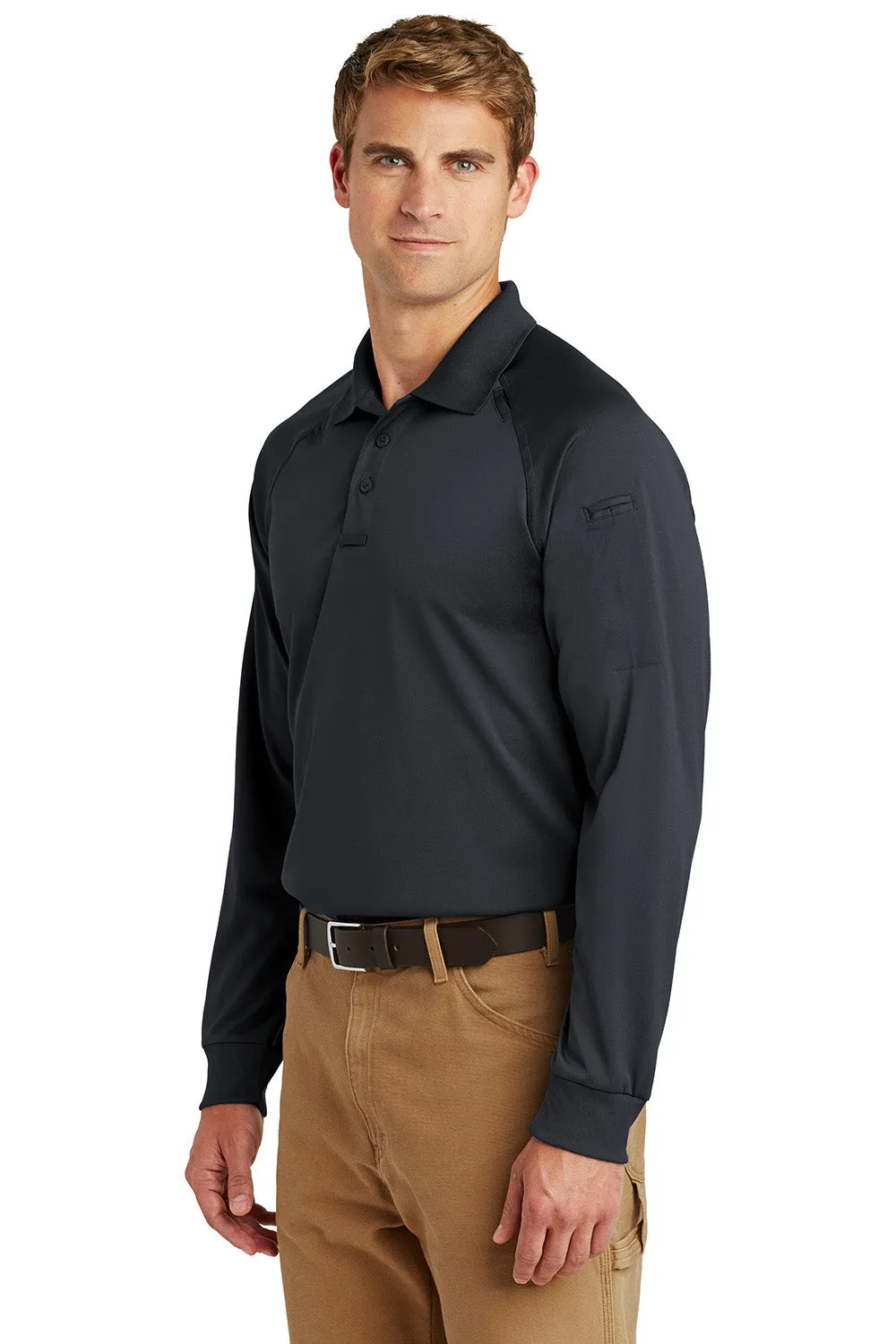 CornerStone Mens Select Tactical Moisture Wicking Long Sleeve Polo Shirt - Charcoal Grey