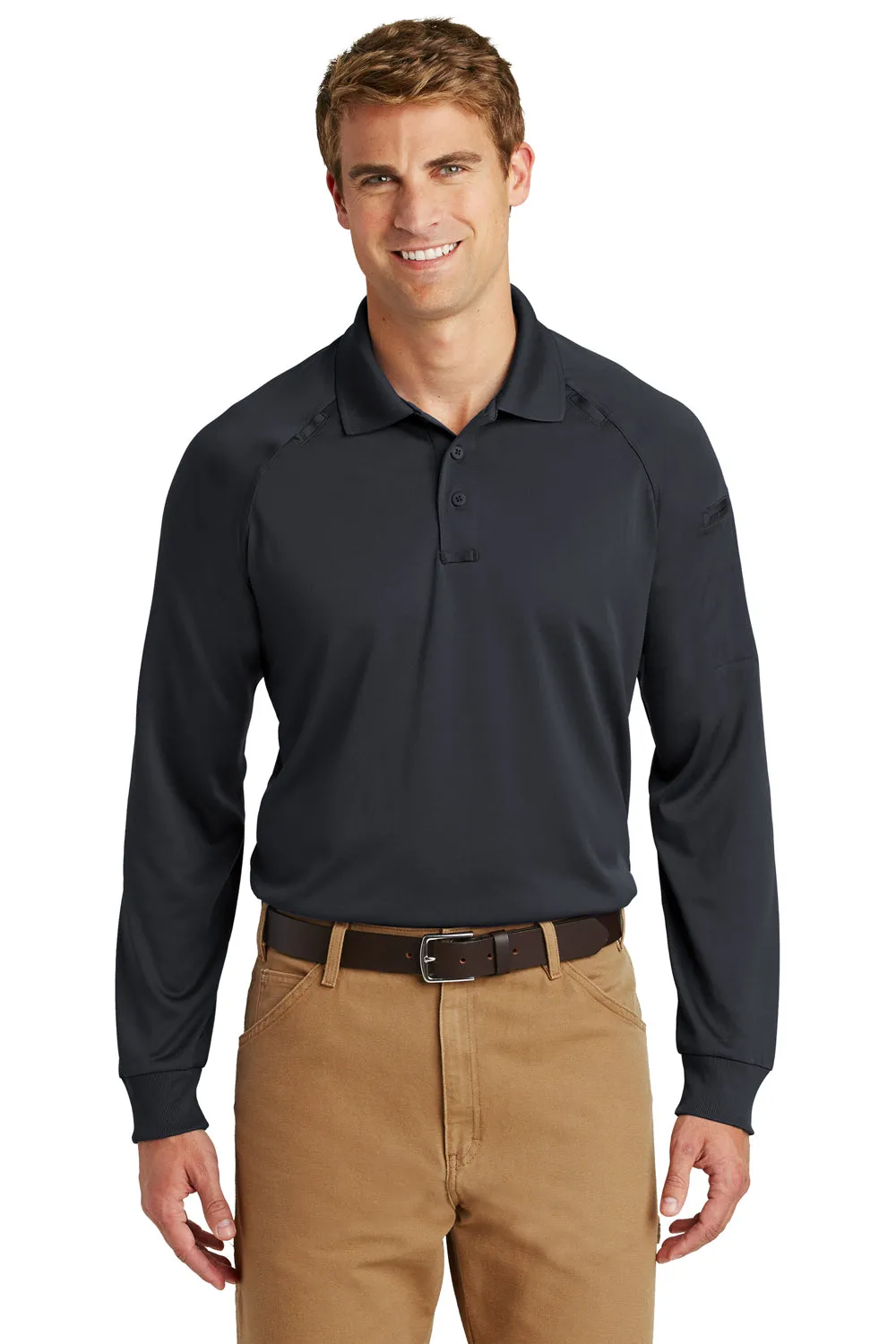 CornerStone Mens Select Tactical Moisture Wicking Long Sleeve Polo Shirt - Charcoal Grey