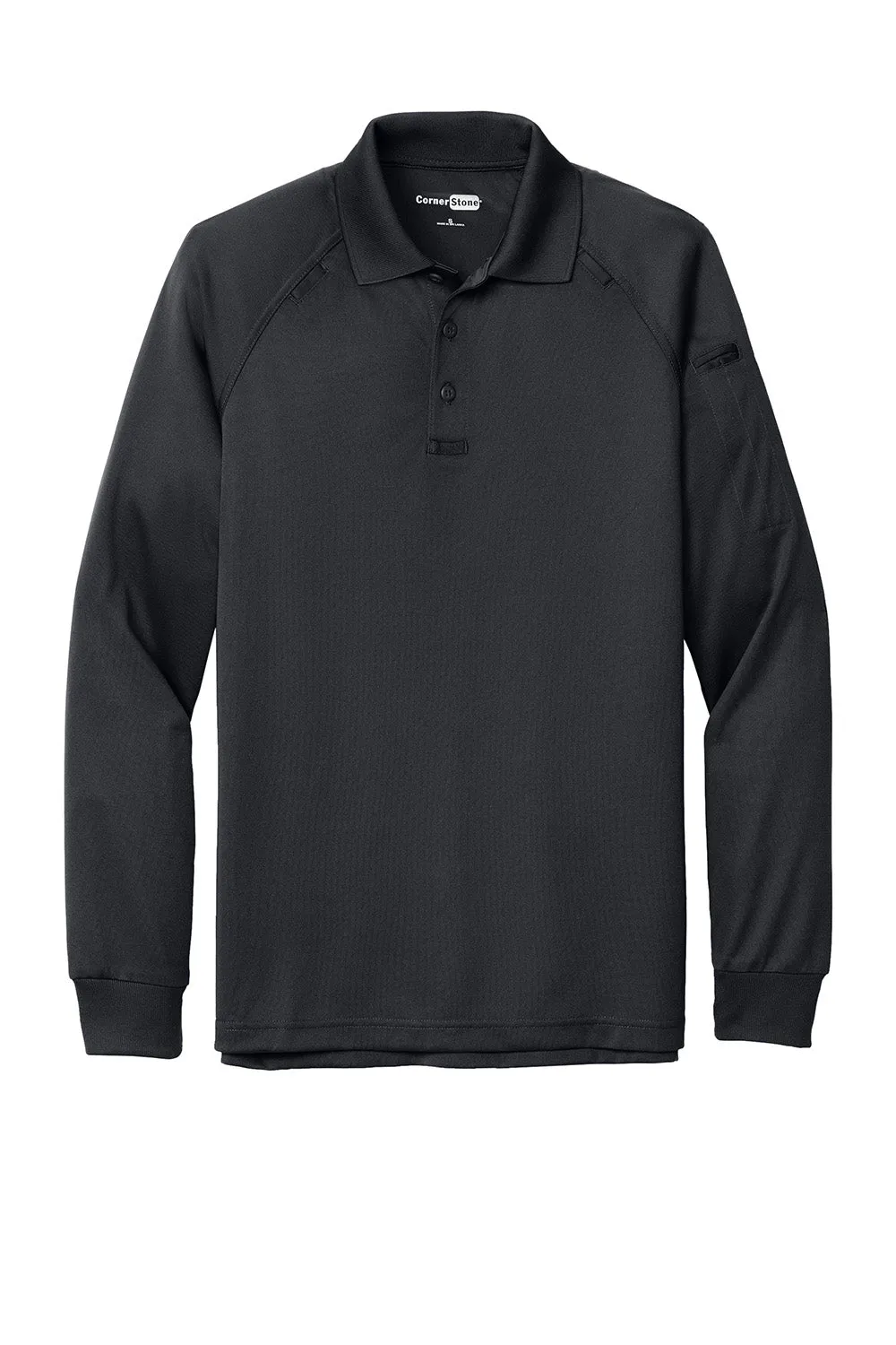 CornerStone Mens Select Tactical Moisture Wicking Long Sleeve Polo Shirt - Charcoal Grey