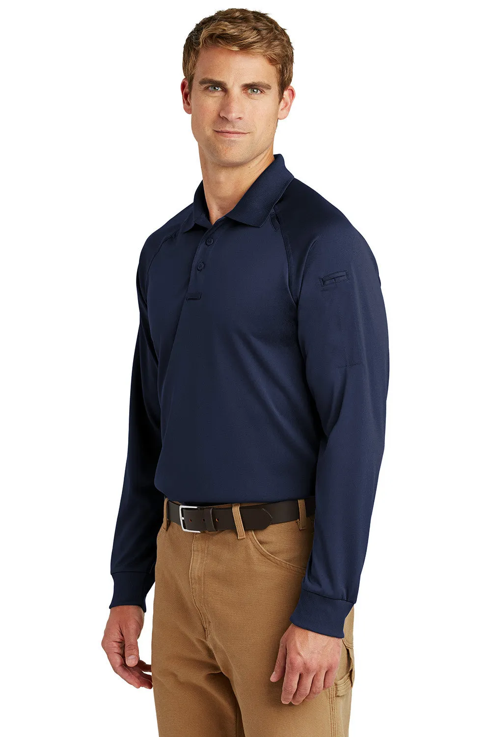 CornerStone Mens Select Tactical Moisture Wicking Long Sleeve Polo Shirt - Dark Navy Blue