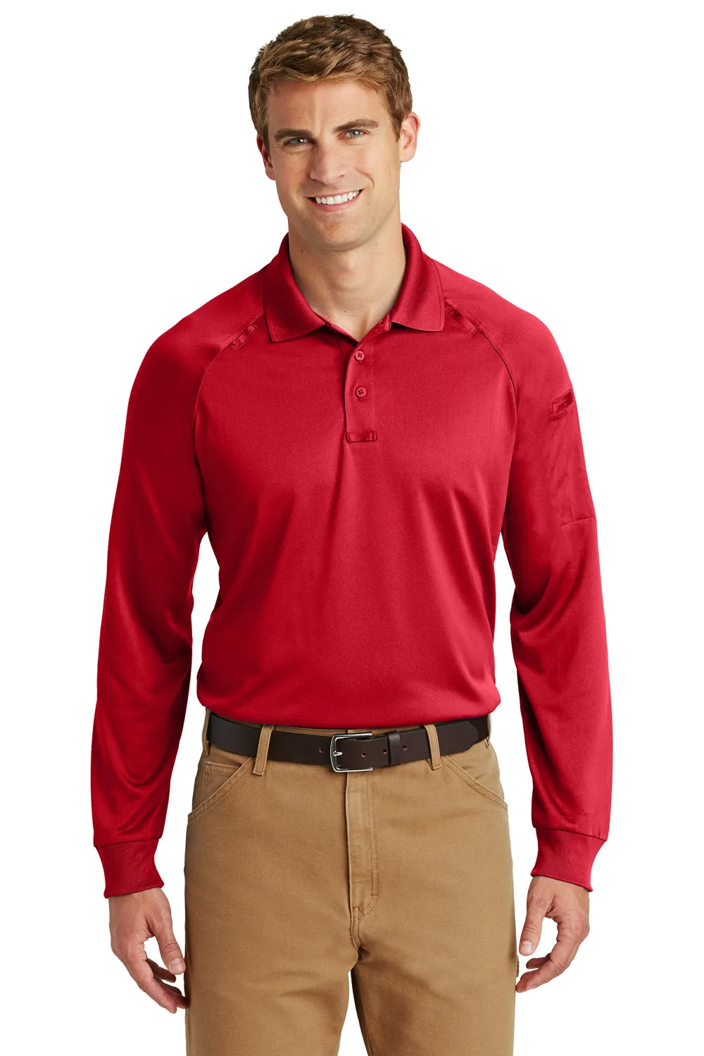 CornerStone Mens Select Tactical Moisture Wicking Long Sleeve Polo Shirt - Red