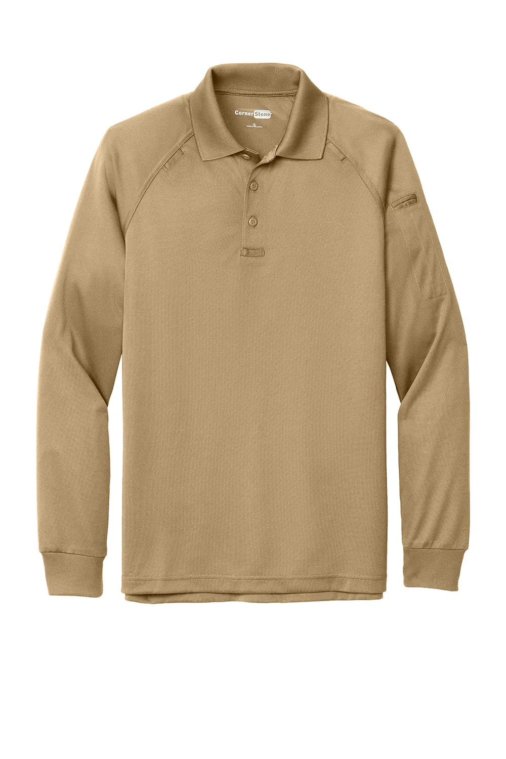CornerStone Mens Select Tactical Moisture Wicking Long Sleeve Polo Shirt - Tan