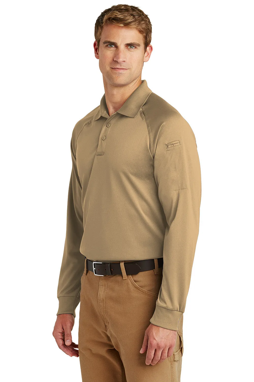 CornerStone Mens Select Tactical Moisture Wicking Long Sleeve Polo Shirt - Tan