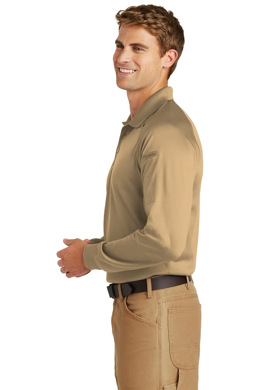 CornerStone Mens Select Tactical Moisture Wicking Long Sleeve Polo Shirt - Tan