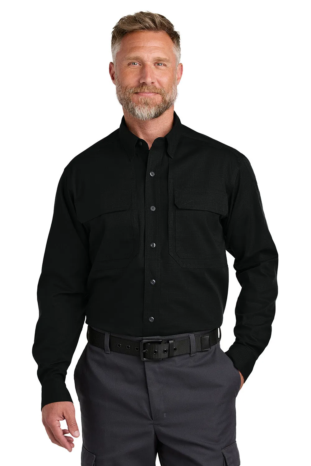 CornerStone Mens Select Tactical Stain Resistant Long Sleeve Button Down Shirt w/ Pockets - Black