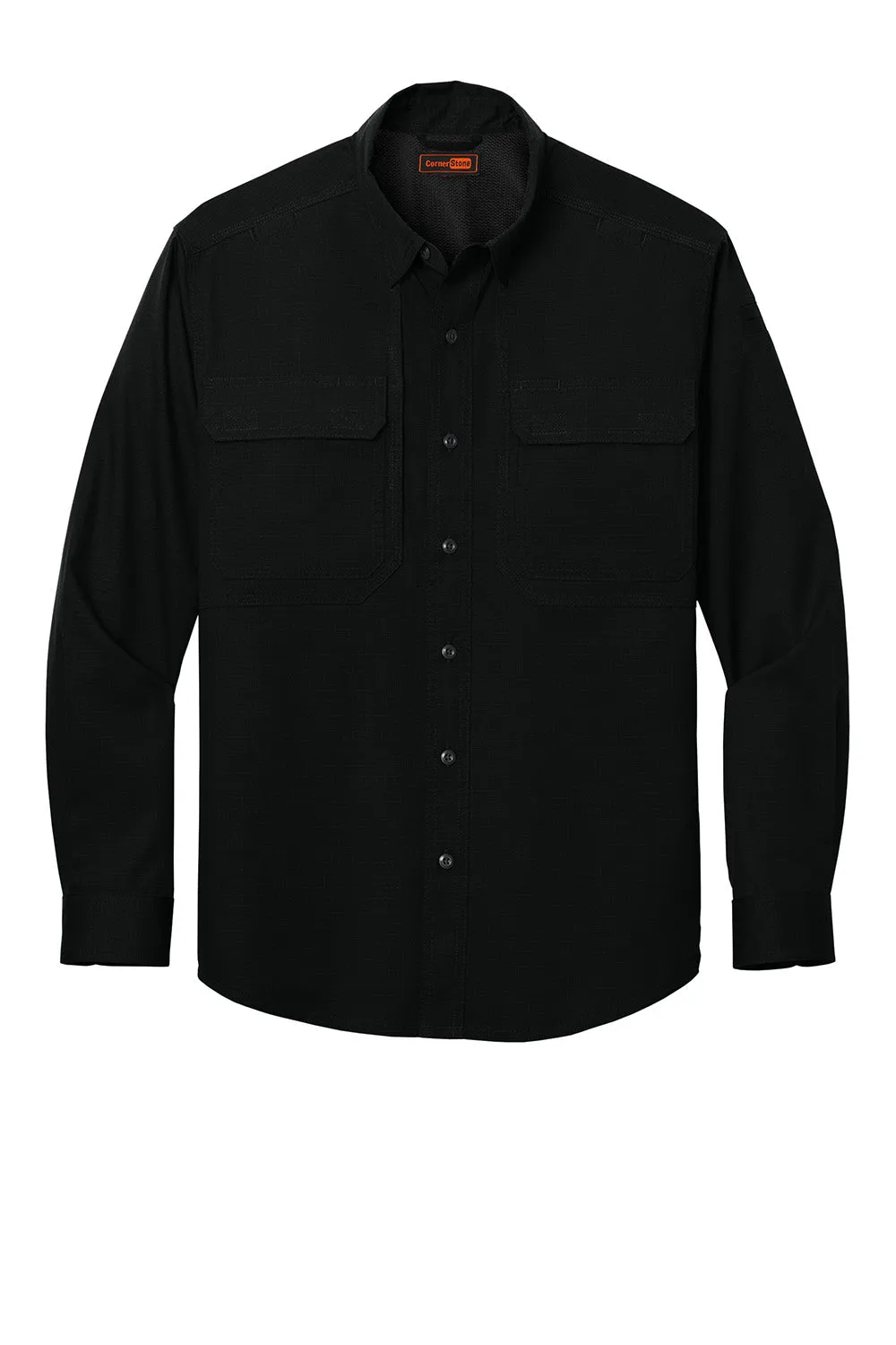 CornerStone Mens Select Tactical Stain Resistant Long Sleeve Button Down Shirt w/ Pockets - Black