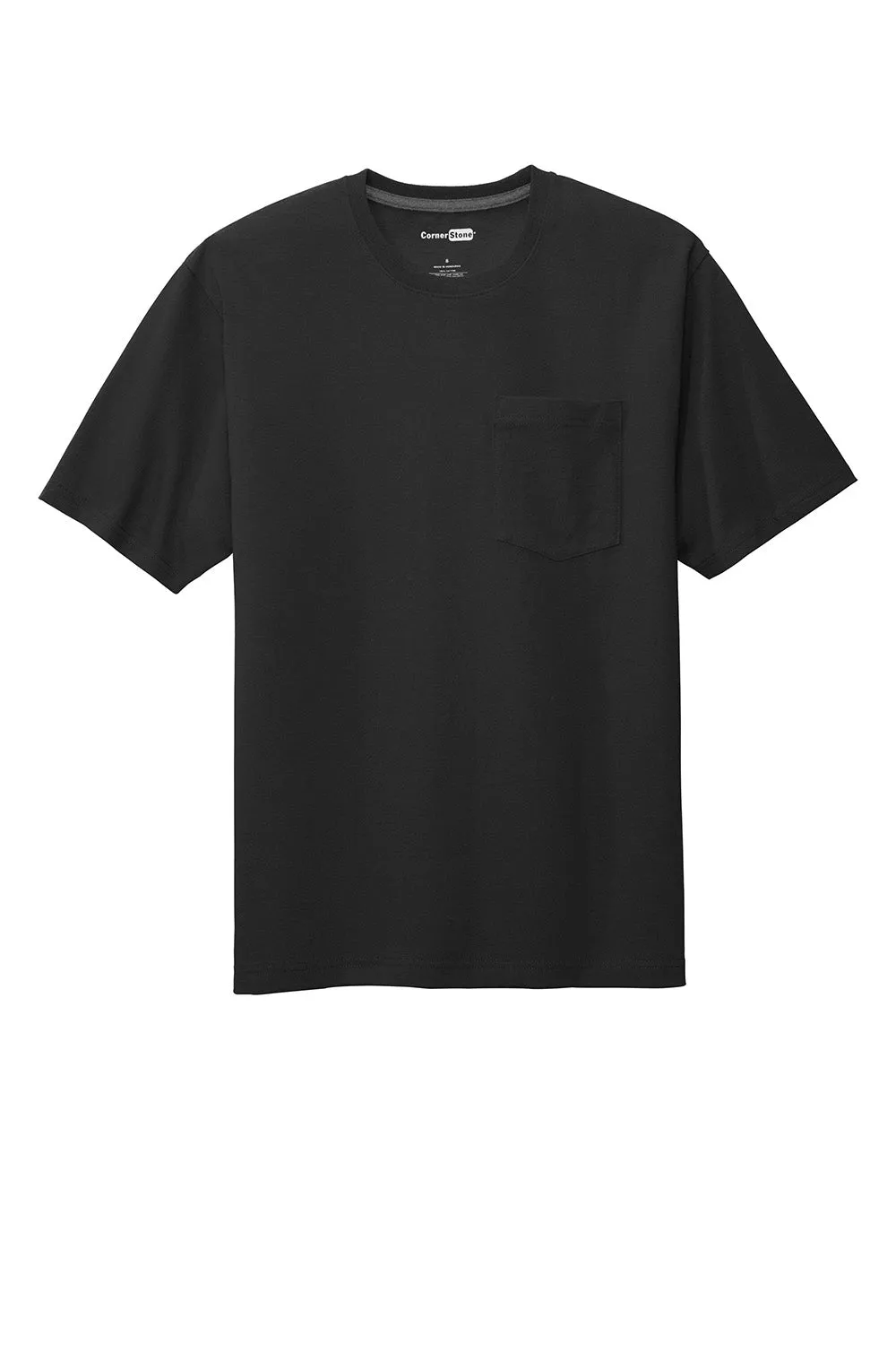 CornerStone Mens Short Sleeve Crewneck T-Shirt w/ Pocket - Black