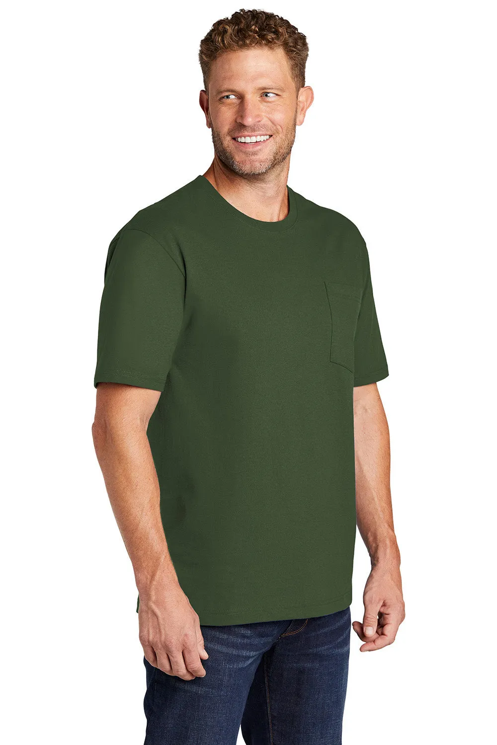 CornerStone Mens Short Sleeve Crewneck T-Shirt w/ Pocket - Dark Green - Closeout