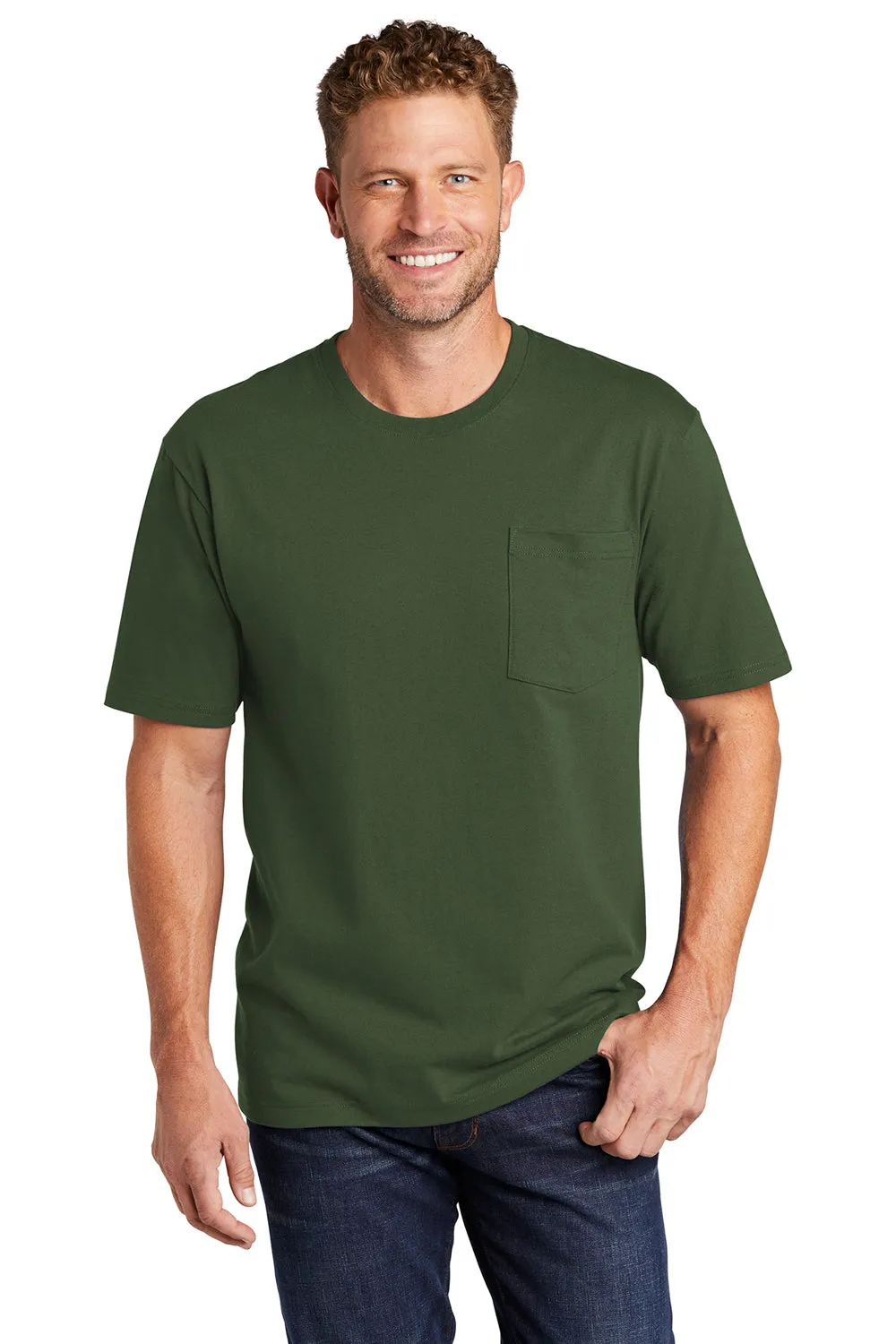 CornerStone Mens Short Sleeve Crewneck T-Shirt w/ Pocket - Dark Green - Closeout