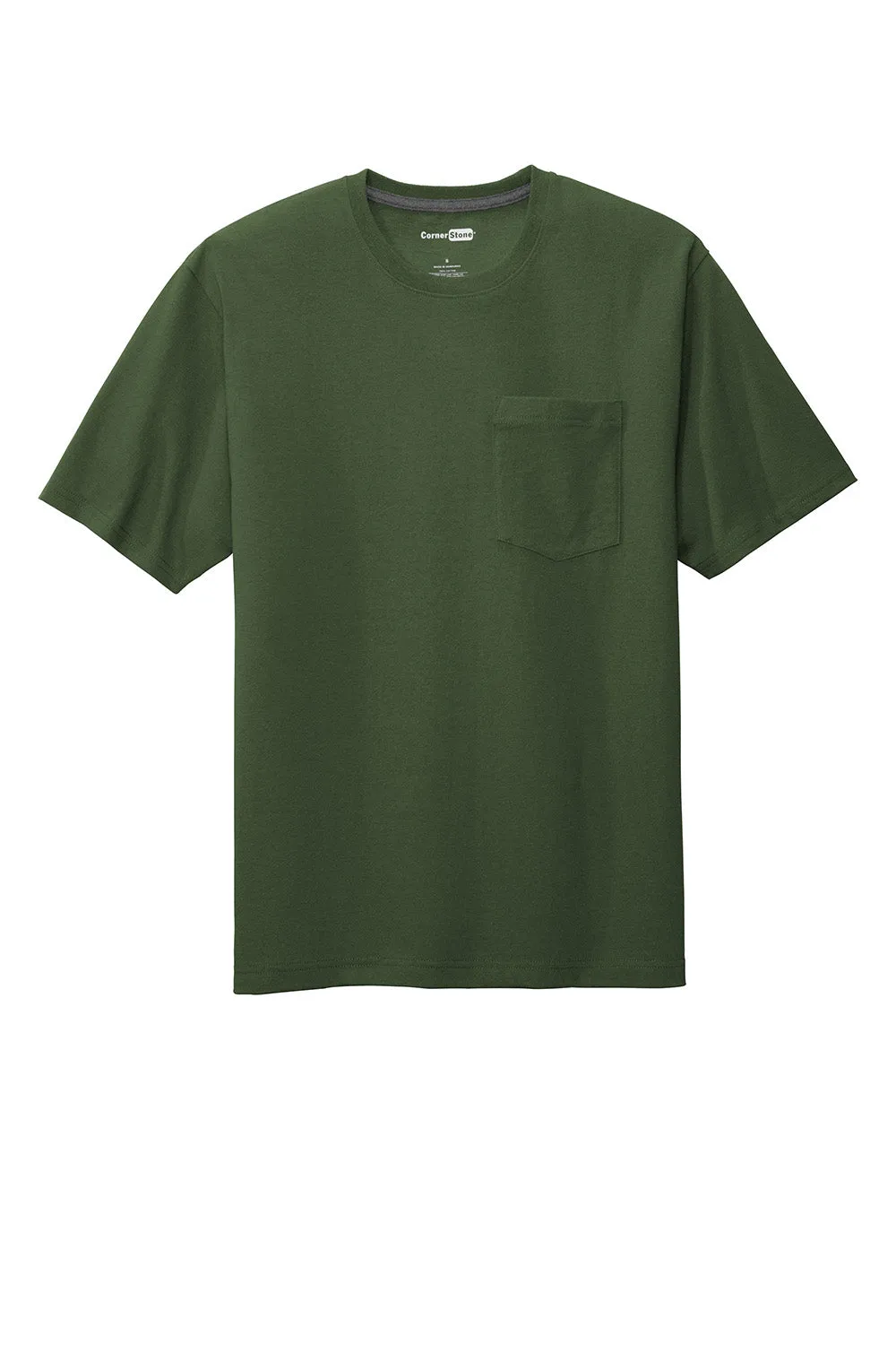 CornerStone Mens Short Sleeve Crewneck T-Shirt w/ Pocket - Dark Green - Closeout