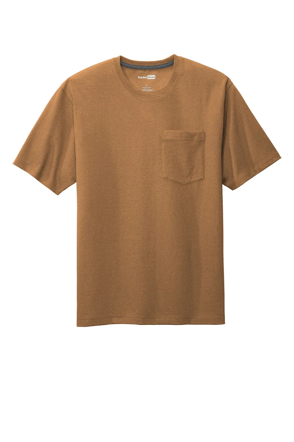 CornerStone Mens Short Sleeve Crewneck T-Shirt w/ Pocket - Duck Brown - Closeout