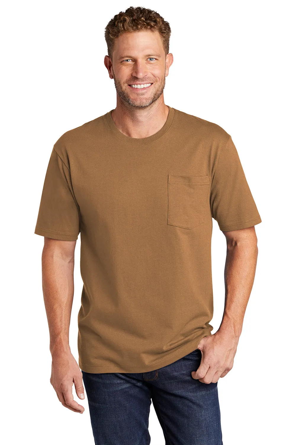 CornerStone Mens Short Sleeve Crewneck T-Shirt w/ Pocket - Duck Brown - Closeout
