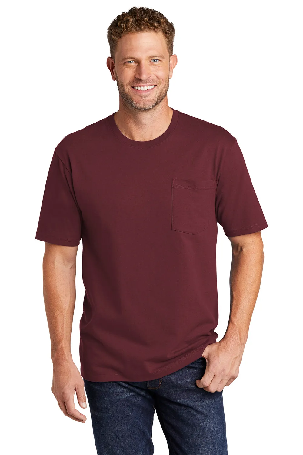 CornerStone Mens Short Sleeve Crewneck T-Shirt w/ Pocket - Maroon - Closeout