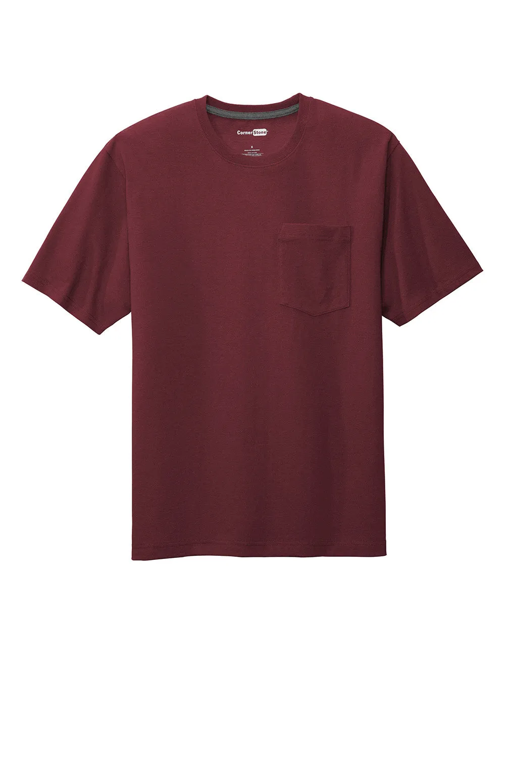 CornerStone Mens Short Sleeve Crewneck T-Shirt w/ Pocket - Maroon - Closeout