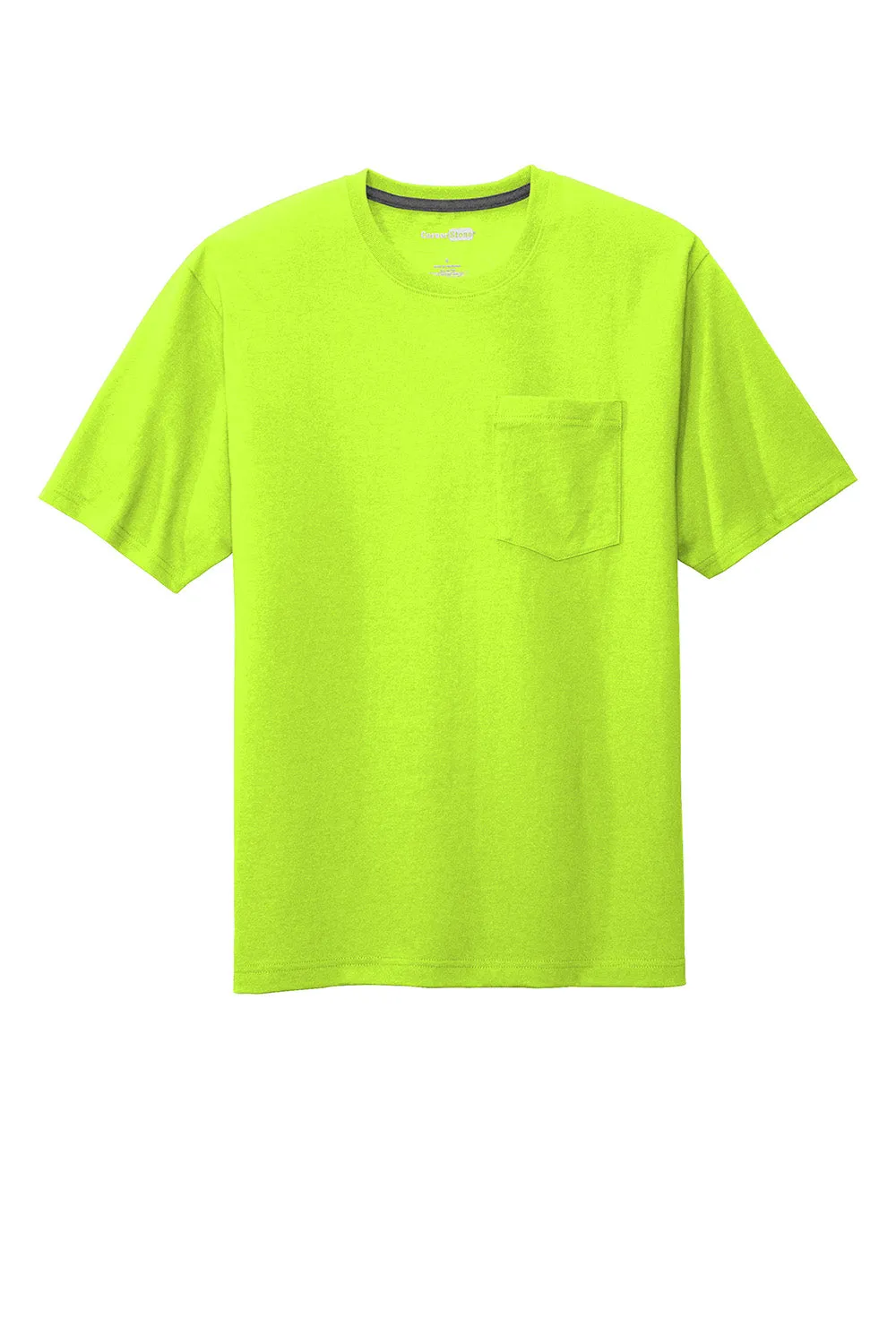 CornerStone Mens Short Sleeve Crewneck T-Shirt w/ Pocket - Safety Green