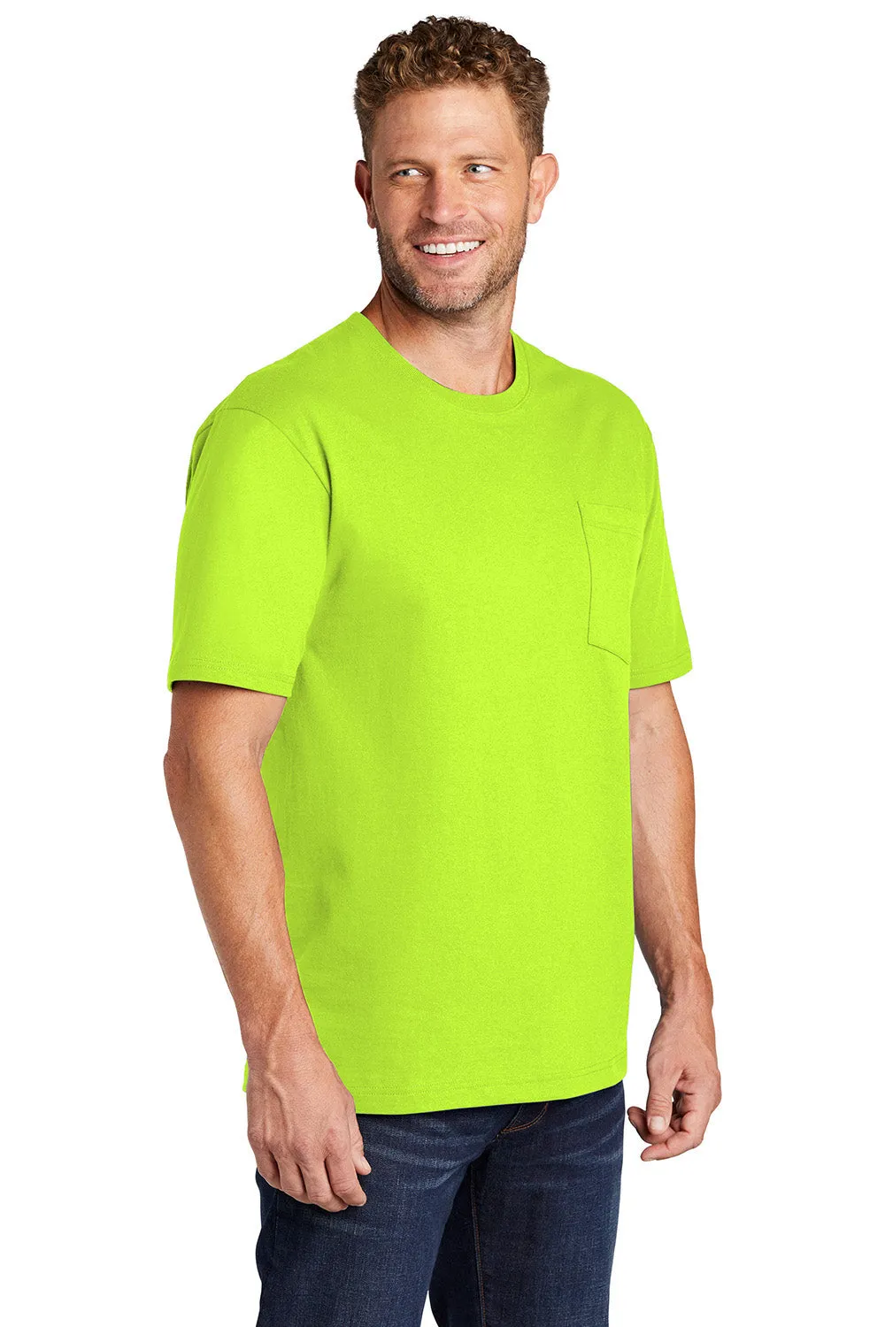 CornerStone Mens Short Sleeve Crewneck T-Shirt w/ Pocket - Safety Green