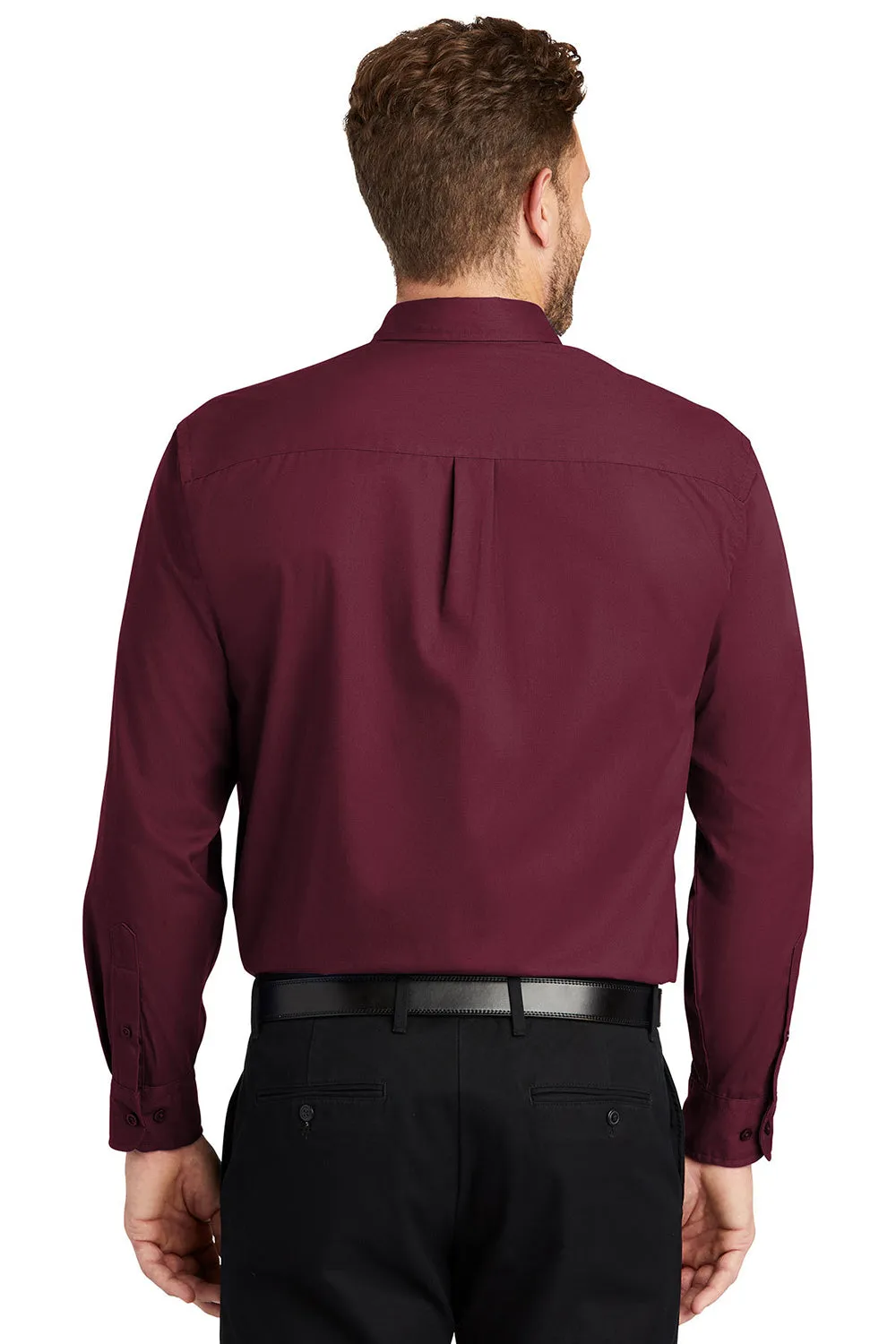CornerStone Mens SuperPro Stain Resistant Long Sleeve Button Down Shirt w/ Pocket - Burgundy - Closeout