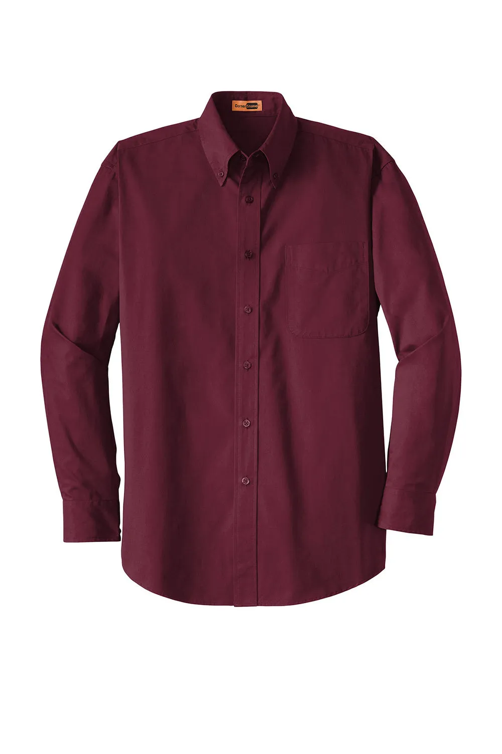 CornerStone Mens SuperPro Stain Resistant Long Sleeve Button Down Shirt w/ Pocket - Burgundy - Closeout
