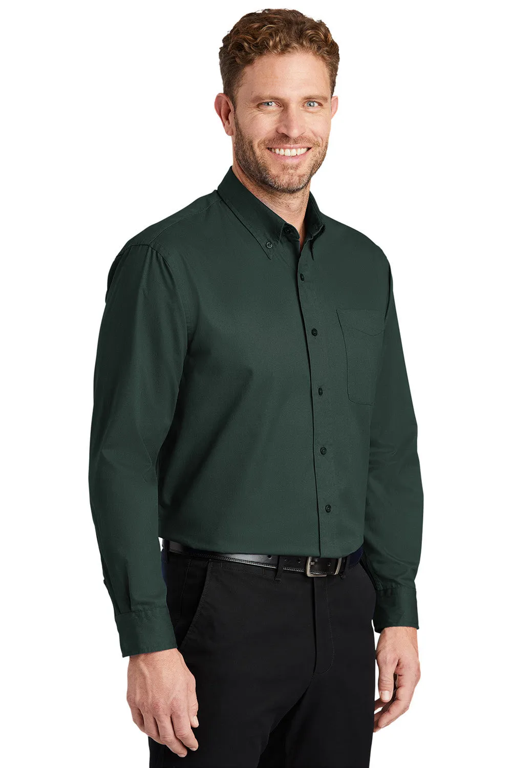 CornerStone Mens SuperPro Stain Resistant Long Sleeve Button Down Shirt w/ Pocket - Dark Green - Closeout