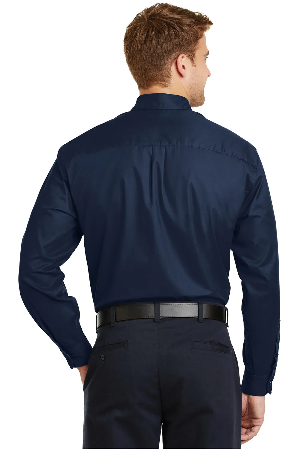 CornerStone Mens SuperPro Stain Resistant Long Sleeve Button Down Shirt w/ Pocket - Navy Blue - Closeout