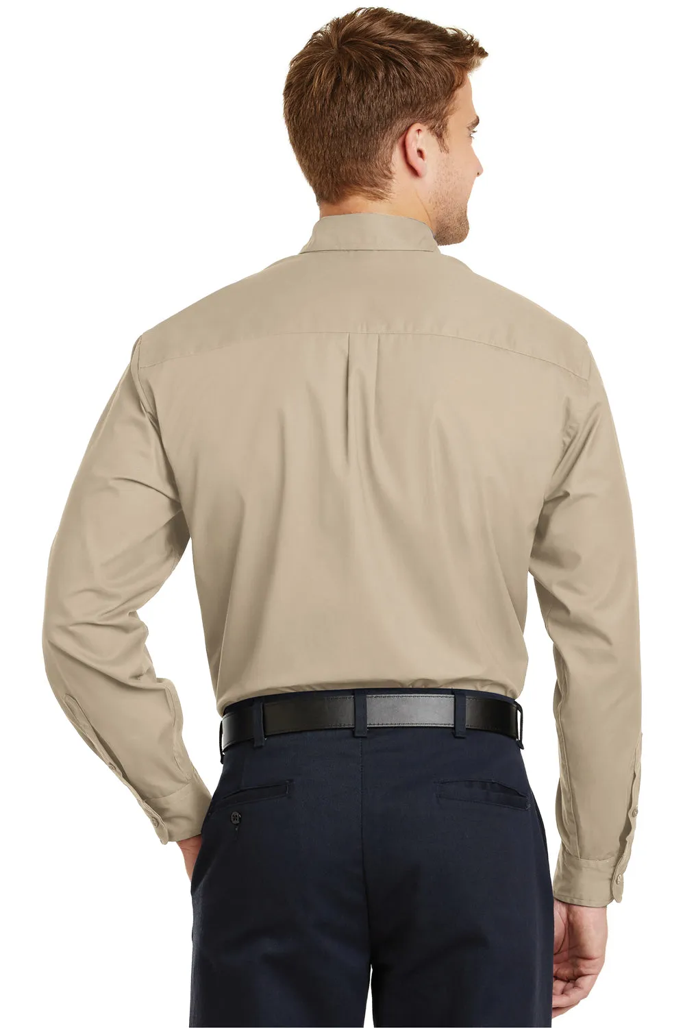 CornerStone Mens SuperPro Stain Resistant Long Sleeve Button Down Shirt w/ Pocket - Stone Brown - Closeout