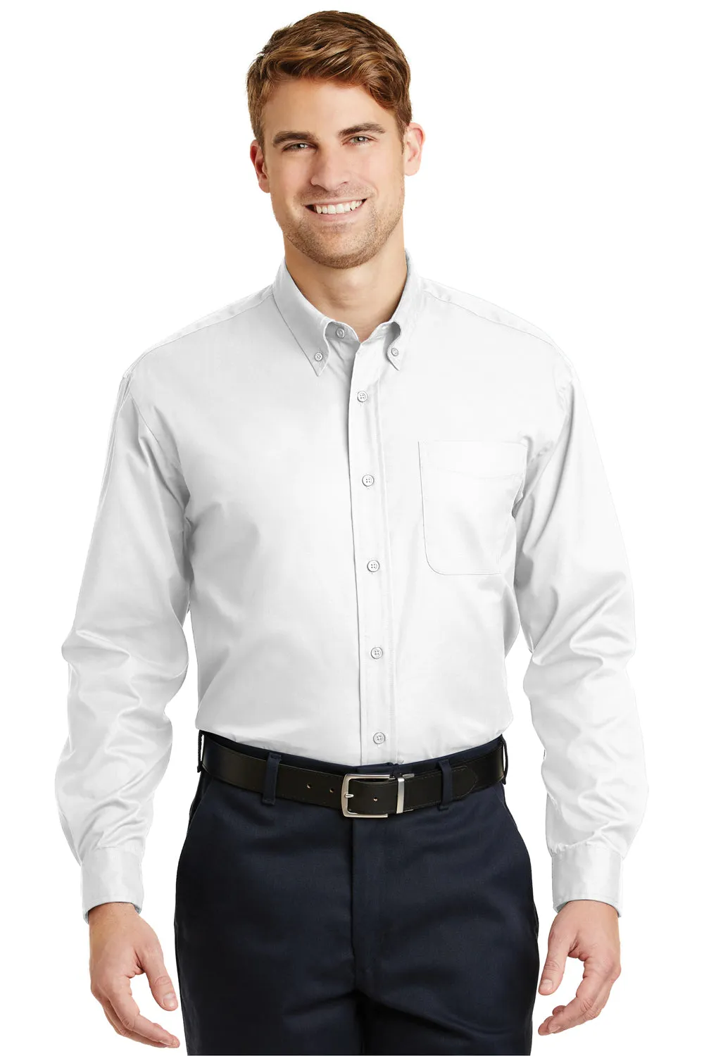 CornerStone Mens SuperPro Stain Resistant Long Sleeve Button Down Shirt w/ Pocket - White - Closeout