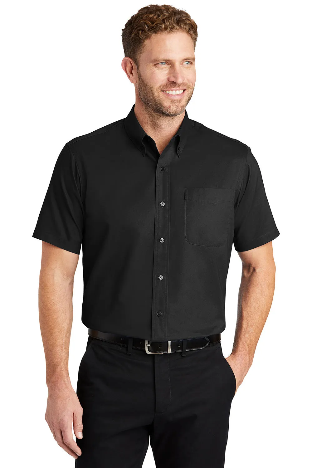 CornerStone Mens SuperPro Stain Resistant Short Sleeve Button Down Shirt w/ Pocket - Black - Closeout