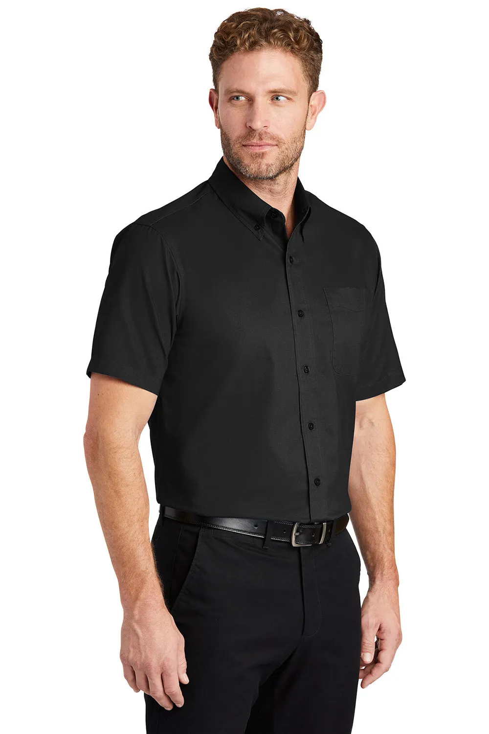 CornerStone Mens SuperPro Stain Resistant Short Sleeve Button Down Shirt w/ Pocket - Black - Closeout