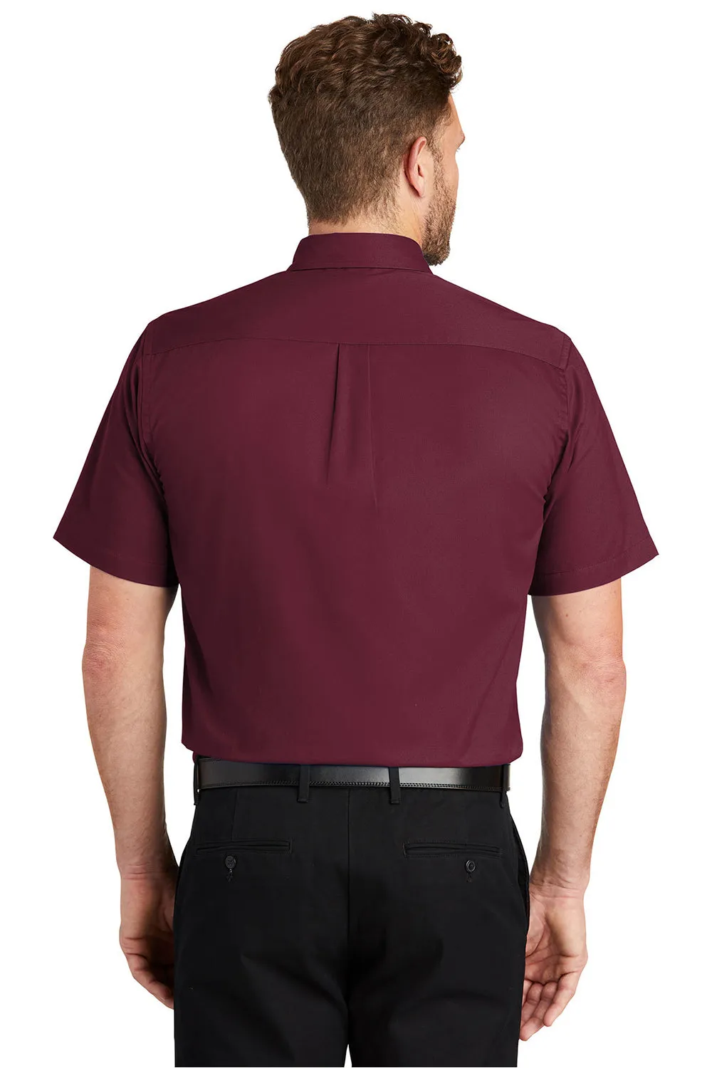CornerStone Mens SuperPro Stain Resistant Short Sleeve Button Down Shirt w/ Pocket - Burgundy - Closeout