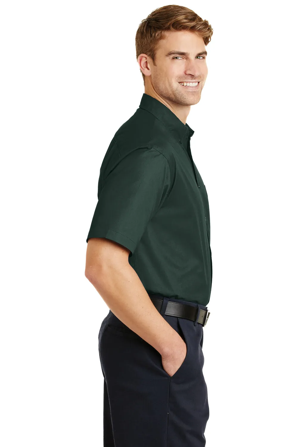 CornerStone Mens SuperPro Stain Resistant Short Sleeve Button Down Shirt w/ Pocket - Dark Green - Closeout