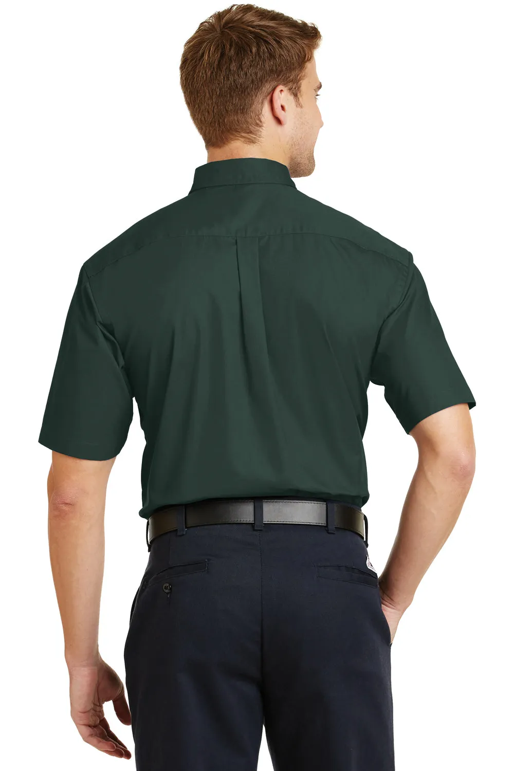 CornerStone Mens SuperPro Stain Resistant Short Sleeve Button Down Shirt w/ Pocket - Dark Green - Closeout