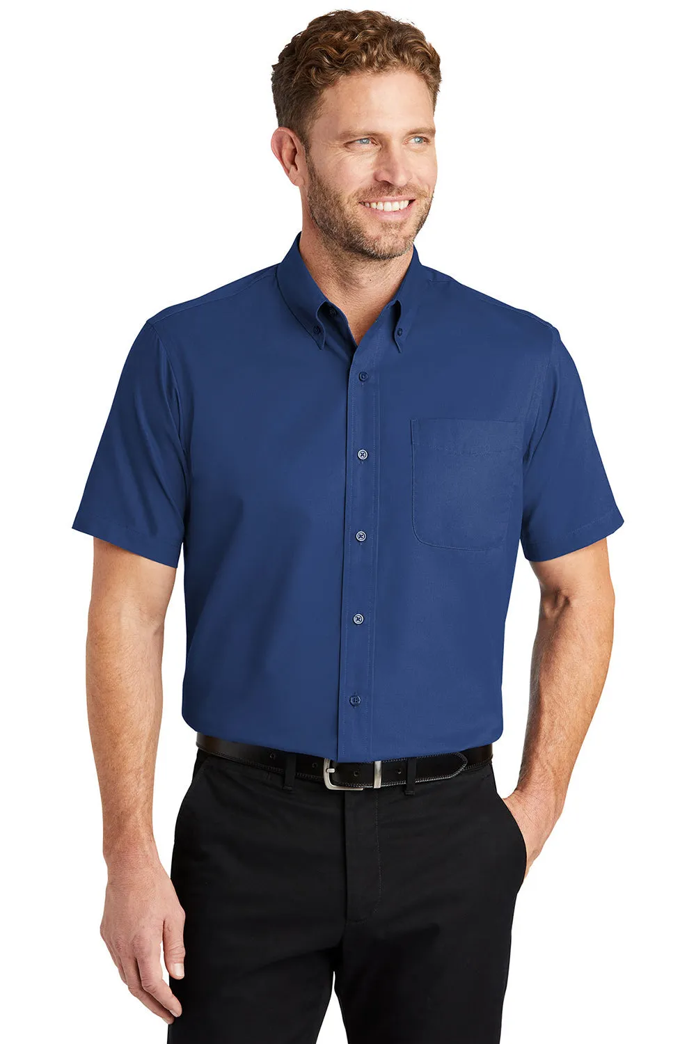 CornerStone Mens SuperPro Stain Resistant Short Sleeve Button Down Shirt w/ Pocket - Royal Blue - Closeout