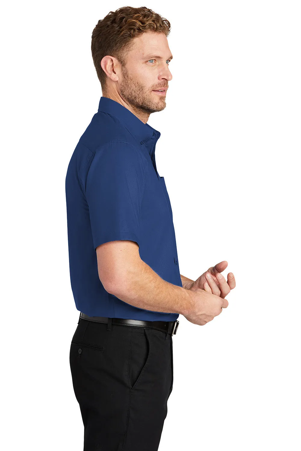 CornerStone Mens SuperPro Stain Resistant Short Sleeve Button Down Shirt w/ Pocket - Royal Blue - Closeout