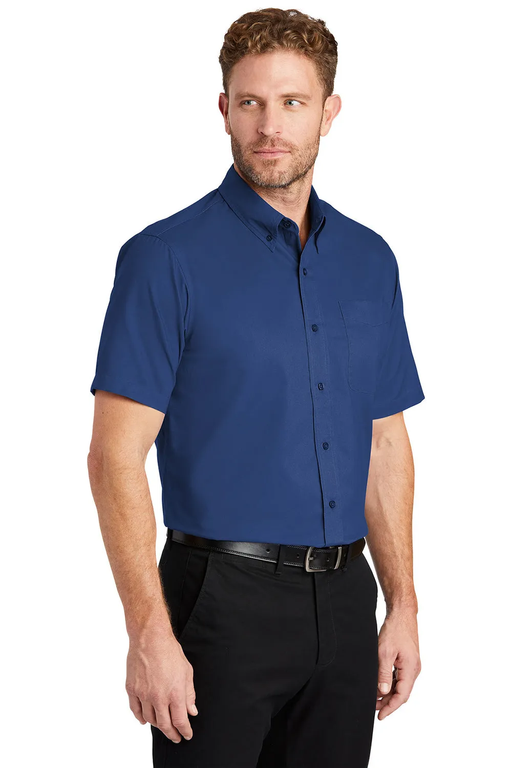 CornerStone Mens SuperPro Stain Resistant Short Sleeve Button Down Shirt w/ Pocket - Royal Blue - Closeout