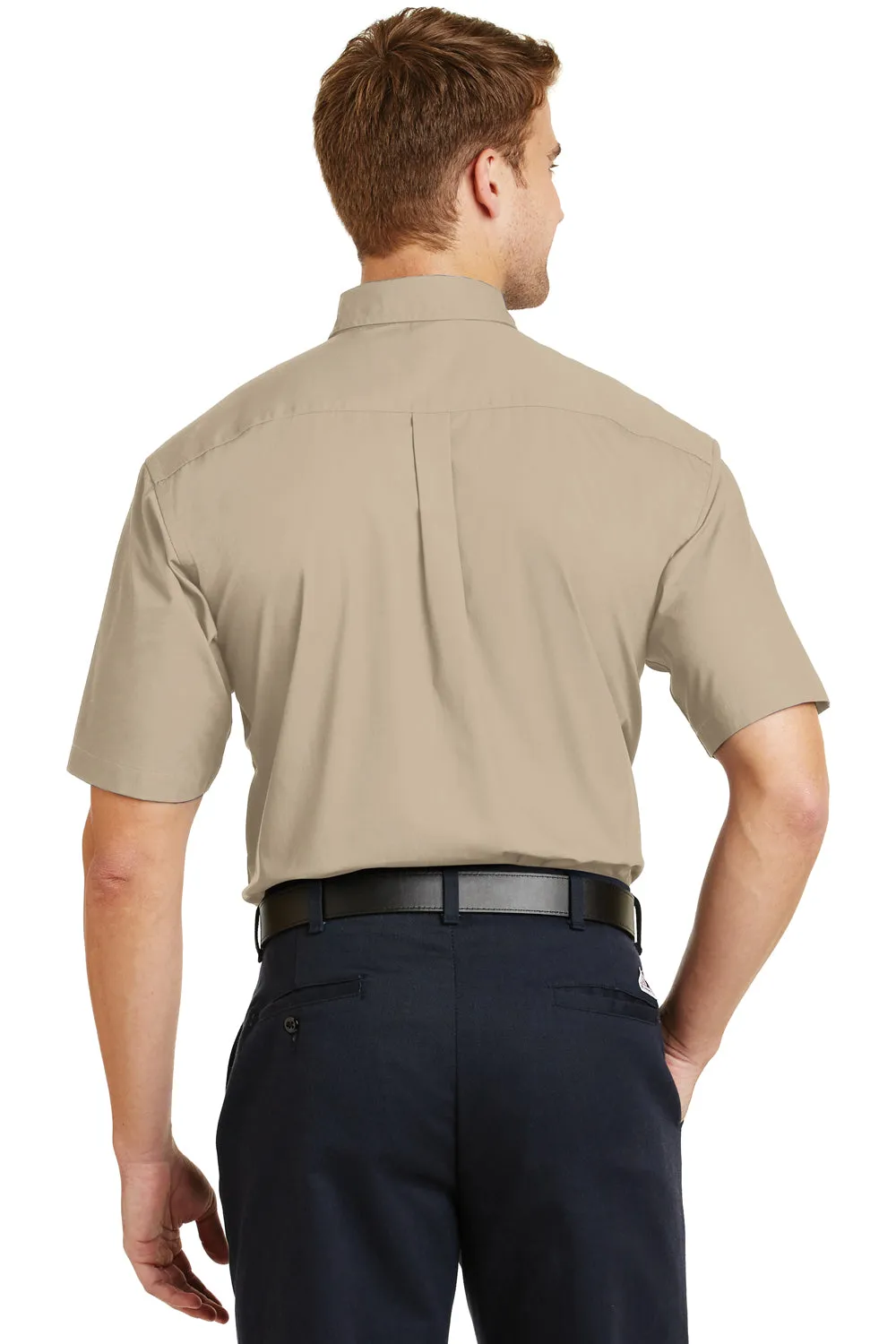 CornerStone Mens SuperPro Stain Resistant Short Sleeve Button Down Shirt w/ Pocket - Stone Brown - Closeout