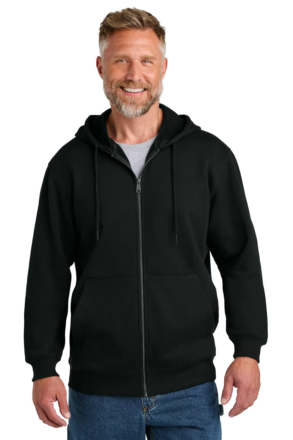 CornerStone Mens Tough Fleece Full Zip Hooded Sweatshirt Hoodie w/ Pockets - Black