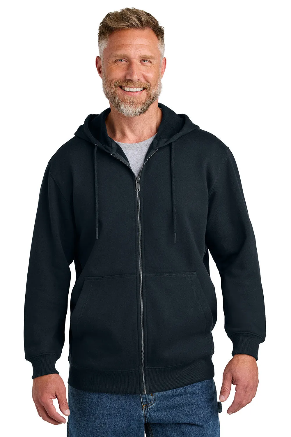 CornerStone Mens Tough Fleece Full Zip Hooded Sweatshirt Hoodie w/ Pockets - Navy Blue