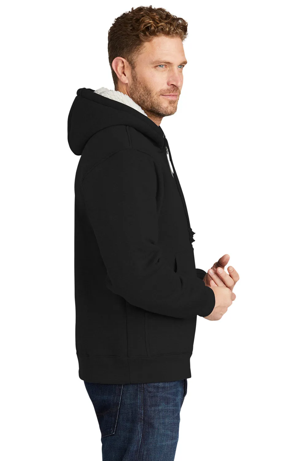 CornerStone Mens Water Resistant Fleece Full Zip Hooded Sweatshirt Hoodie w/ Pockets - Black
